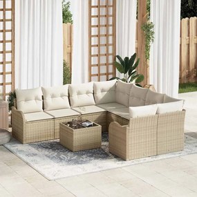 Conjunto de Sofá para Jardim vidaXL de 9 Peças com Almofadas Bege Polirattan