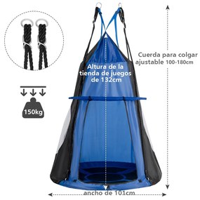 Baloiço crianças Nest com tenda Ø 100cm Arvores ou para Baloiço  Altura ajustável Carga até 150 kg para interior exterior Jardim Azul