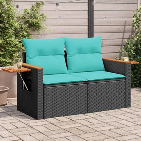vidaXL Sofá de jardim com almofadas, 2 lugares, vime sintético preto