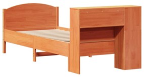 Cama com estante sem colchão 90x190cm pinho maciço castanho-mel