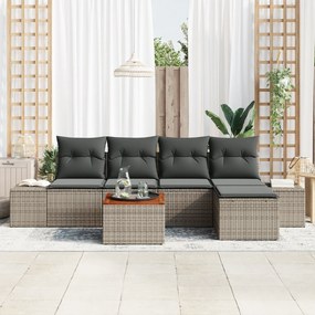 Conjunto de Sofá de Jardim com 6 Peças e Almofadas Cinzas de Poli Ratt
