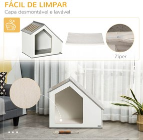 Casa de Madeira para Cães de Interior Casa para Animais de Estimação com Almofada Removível e Lavável com 5 Ventilações 84,5x54,5x75 cm Branco