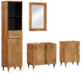 vidaXL 4 pcs conj. móveis p/ casa de banho madeira de mangueira maciça