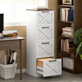 Móvel arquivo para Escritório 40x40x131 cm com 4 Gavetas com Trilho Suspenso para A4 e Carta  Branco
