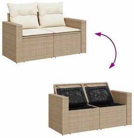 6 pcs conjunto de sofás p/ jardim com almofadões vime PE bege