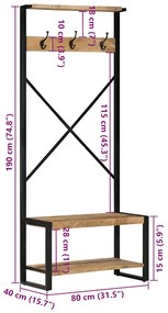 Suporte para roupas 80x40x190cm madeira mangueira maciça áspera