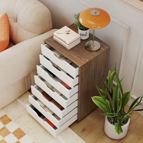 Móvel gavetas para escritório com 7 gavetas 49 x 40 x 87 cm com 4 rodas universais Arquivo vertical de madeira com rodas natural