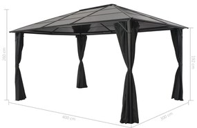 Gazebo com cortinas alumínio 4x3x2,6 m preto
