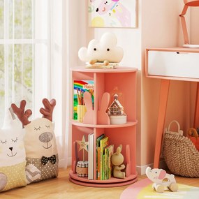 Estante giratória para crianças 40 x 40 x 65 cm Estante infantil com 2 níveis e separadores em forma de coelho  Rosa