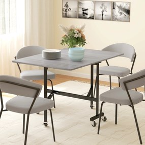Mesa de Jantar Dobrável com Rodas para 4-6 Pessoas 120 cm (CADEIRAS NÃO INCLUIDAS) 2 Abas Estilo Industrial Cinza