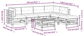 7pcs conj. lounge jardim+almofadões madeira maciça castanho-mel