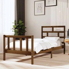 vidaXL Estrutura de cama solteiro 90x190 cm pinho maciço castanho mel
