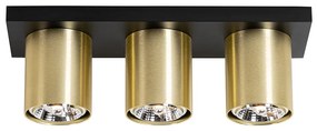 Spot de teto moderno preto com 3 luzes dourado - Tubo Moderno