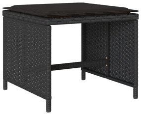 17 pcs conjunto de jantar p/ jardim c/ almofadões vime PE preto