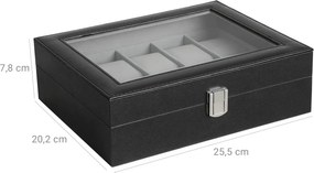 Caixa elegante para 10 relógios 25 x 7,5 x 20 cm Preto
