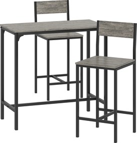 HOMCOM Conjunto mesa de bar com banquetas, mesa alta com 2 banquetas de bar, apoio para os pés e encostos, cinza | Aosom Portugal