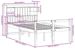 Cama c/ estante sem colchão 120x200cm pinho maciço castanho-mel