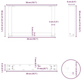 Pés para mesa de centro em formato de U, 2 peças, preto, 50x(30-31) cm