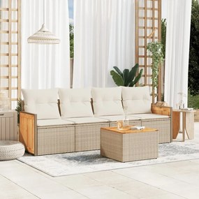vidaXL 5 pcs conjunto de sofás p/ jardim com almofadões vime PE bege