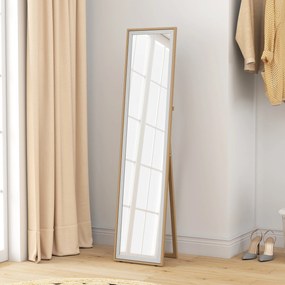 Espelho de Pé 157x37 cm com Moldura em MDF Espelho de Parede Retangular  com 2 Formas de Utilização Madeira e Prata