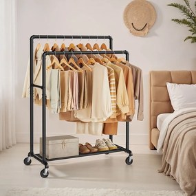 Guarda roupa aberto, Cabide com rodas, 2 varões, e com prateleira 59 x 100 x 162 cm preto