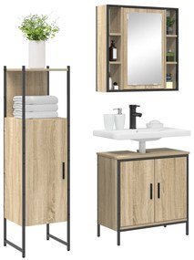 Conjunto de Móveis para Casa de Banho 3 Peças Carvalho Sonoma Madeira