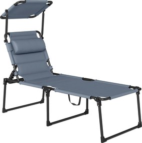 Outsunny Espreguiçadeira Dobrável Jardim Toldo Ajustável Conforto Terraço Piscina 70x200x45 cm Cinza Relaxamento | Aosom Portugal
