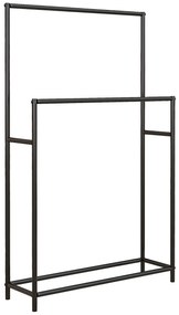 HOMCOM Toalheiro de Pé de 2 Níveis Toalheiro Casa de Banho com 2 Barras e Estrutura de Metal 66x20x110 cm Preto