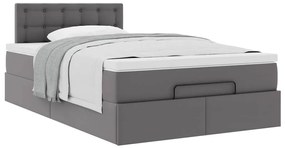 Estrutura de cama otomana com colchão cinza couro falso