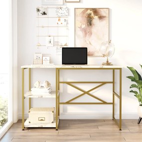 Secretária VG23 – Mármore Branco e Dourado – 120x75x60 cm