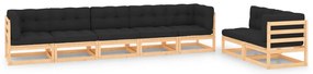 7 pcs conjunto lounge de jardim c/ almofadões pinho maciço