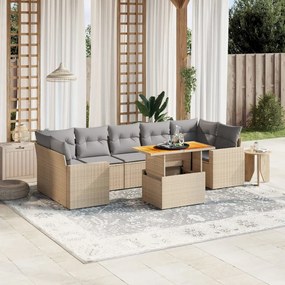8 pcs conjunto de sofás p/ jardim com almofadões vime PE bege