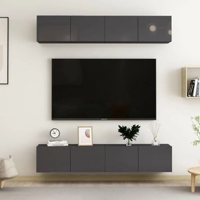 Móveis de TV 4 pcs 80x30x30 cm contraplacado cinzento brilhante