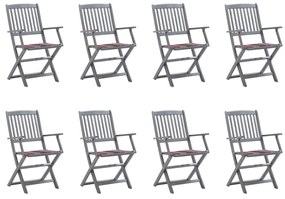 vidaXL Cadeiras de exterior dobráveis 8pcs c/ almofadões acácia maciça