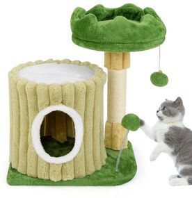 Arranhador para gatos moderno e compacto para gatos pequenos com arranhador de sisal Bola suspensa Verde