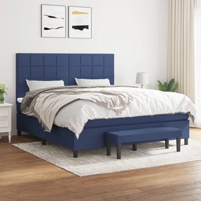 vidaXL Cama com molas/colchão 180x200 cm tecido azul