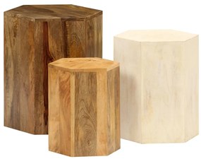 Conjunto de mesas de centro 3 pcs madeira de mangueira maciça