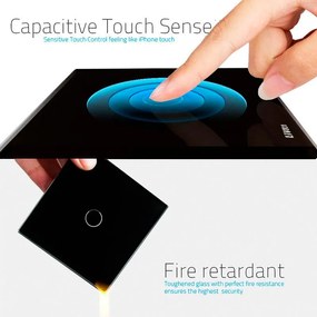 Interruptor interruptor tátil 1 botão com temporizador, Painel preto vidro temperado