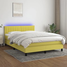 vidaXL Cama box spring c/ colchão e LED 140x190 cm tecido verde