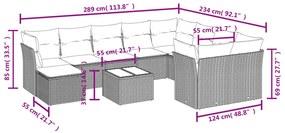 11 pcs conjunto sofás de jardim c/ almofadões vime PE castanho