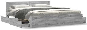 Estrutura de cama c/ cabeceira derivados madeira cinza sonoma