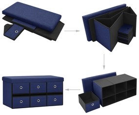 Banco de arrumação dobrável 76x38x38 cm linho falso azul
