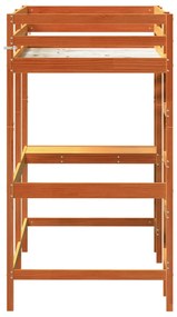 Cama alta c/ secretária 90x200 cm pinho maciço castanho-cera