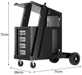 Carrinho de soldadura oficina com 4 gavetas com depósito e corrente de segurança para TIG MIG ARC e cortador de plasma Preto