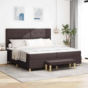 vidaXL Cama Box Spring com Colchão e Banco Castanho Escuro 200x200 cm Tecido