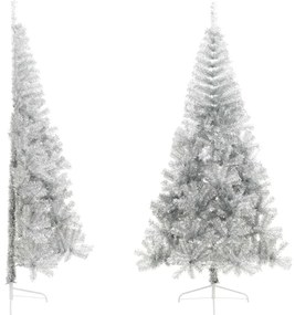 Meia árvore de Natal artificial com suporte 210 cm PET prateado