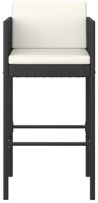 3 pcs conjunto de bar para jardim com almofadões vime PE preto