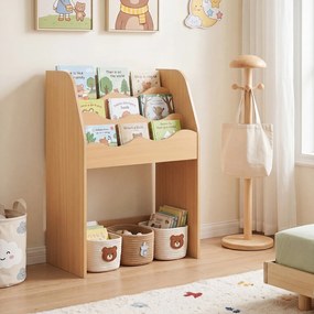 Estante Infantil para Brinquedos, 49,5 x 30 x 76 cm, Gaveta com Rodas Removível, Natural