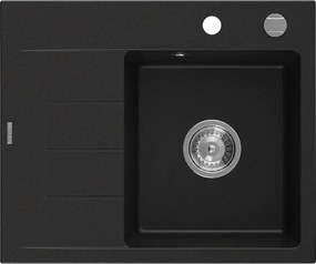 Mexen Ben lava-louça de granito 1-cuba com escorredor, direito 600 x 500 mm, preto, sifão cromado - 6523605000-77