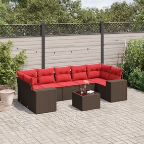 vidaXL 8 pcs conjunto sofás de jardim c/ almofadões vime PE castanho